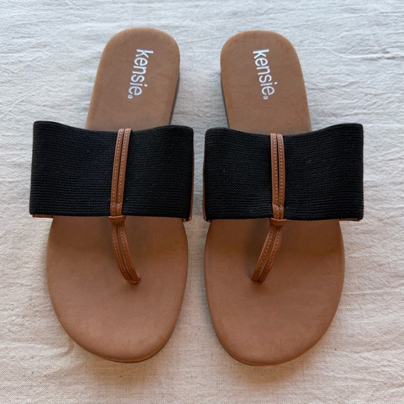 Kensie Shoes - Kenzie Black and Brown Wide-Band Slide Sandals size 8